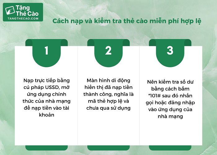 Những bước để nạp và kiểm tra thẻ cào miễn phí hợp lệ